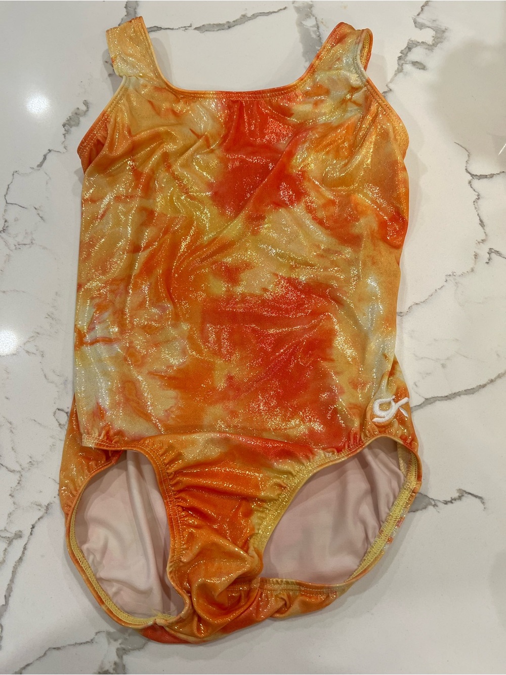 GK Elite Peach and Orange Shimmer Leotard Adult Large